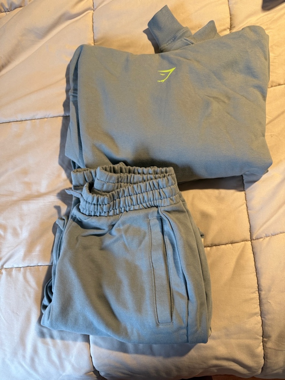 Gymshark Light Blue Joggers with Neon Yellow Logo